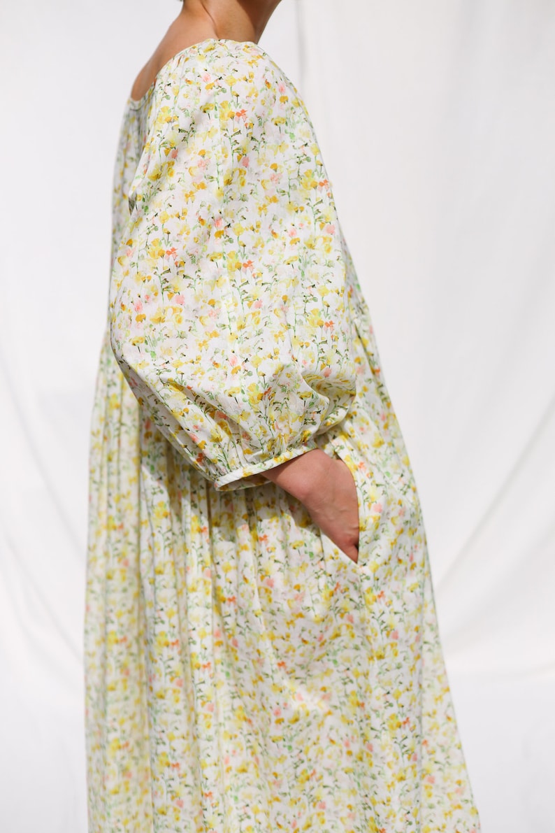 Reversible oversized floral print summer dress yellow INKY FIELDS OFFON Clothing image 4