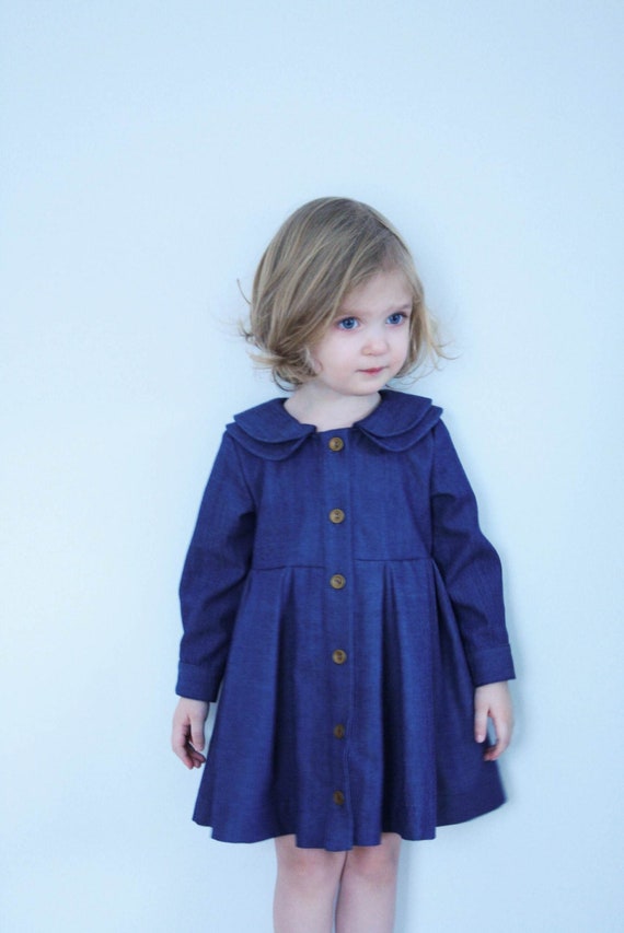 Vestido de mezclilla para ninas Vestido hecho a mano de manga larga para ninas Vestido de mezclilla indigo Hecho a mano por ropa OFFON Etsy Espana