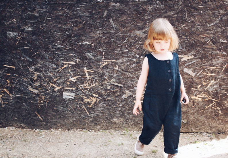 Linen Girls Jumpsuit / Sleeveless Linen Toddler Jumpsuit / Organic Linen Summer Jumpsuit / Handmade by OFFON image 2