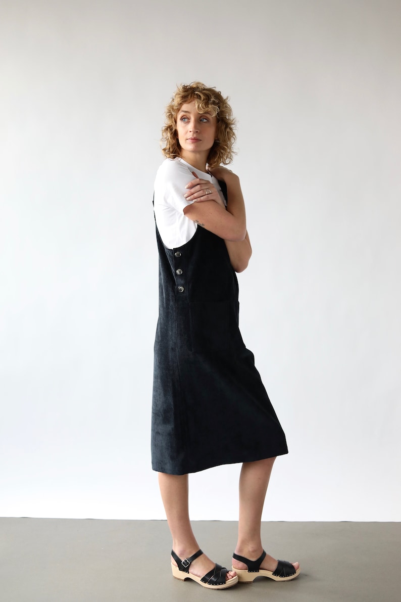 black dungaree pinafore dress