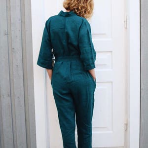 Linen Jumpsuit In Turquoise / Women Overall / OFFON CLOTHING image 3