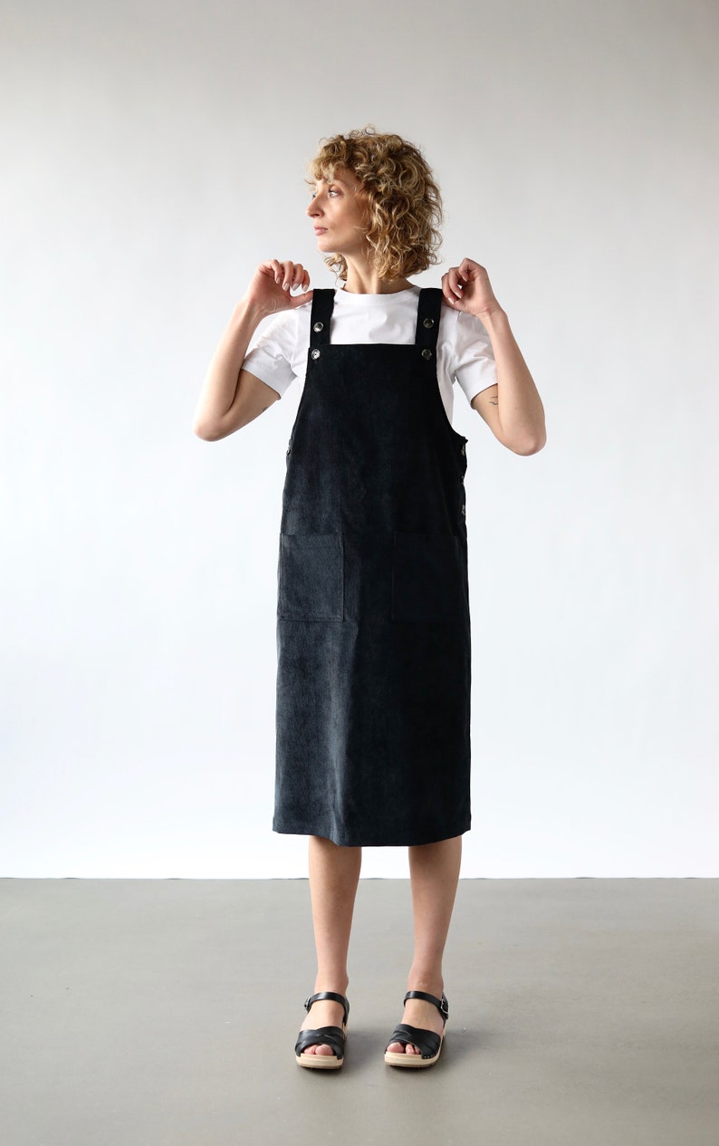 black dungaree pinafore dress