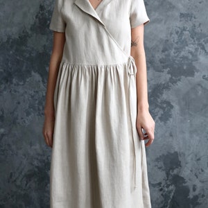 Ready to ship/Linen wrap dress/Belted linen short sleeve dress/OFFON CLOTHING image 6