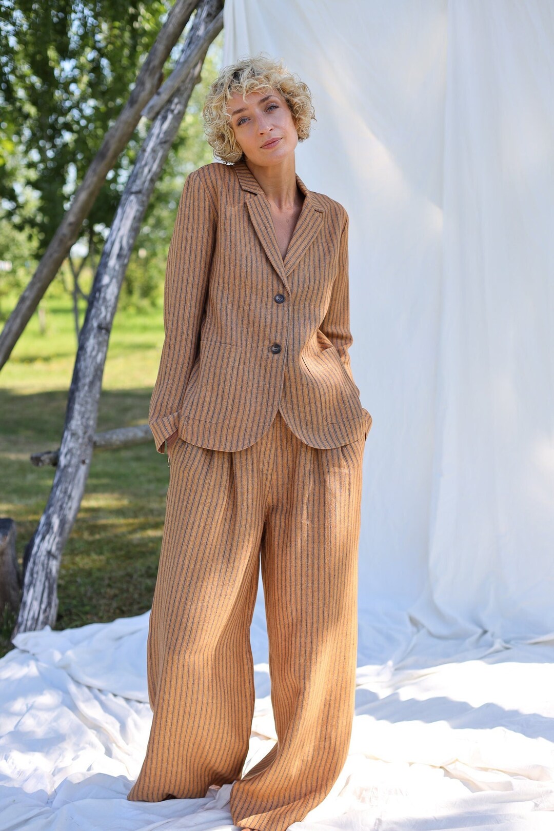 Silky Knit Fitted Blazer With Stripe Band Detail