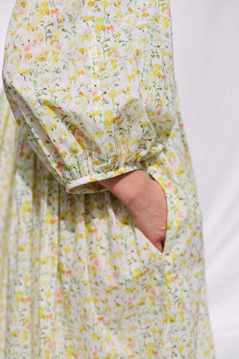 Reversible oversized floral print summer dress yellow INKY FIELDS OFFON Clothing zdjęcie 5