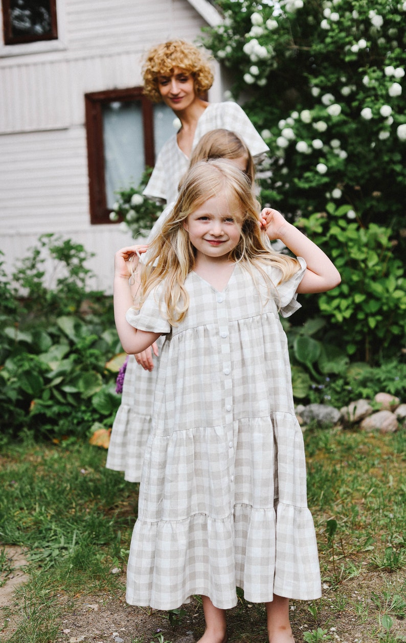 Linen mommy and me checkered dress / OFFON CLOTHING image 8