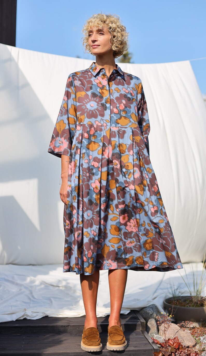Loose Fit Blurry Flower Print Shirt Dress OFFON CLOTHING - Etsy