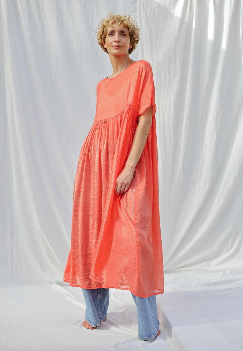 Coral viscose organza oversized dress SILVINA OFFON CLOTHING image 8