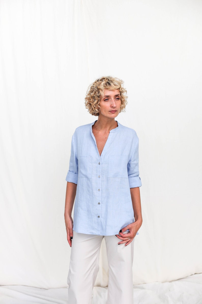 Elegant loose fit linen long sleeve shirt REMI / OFFON CLOTHING image 2