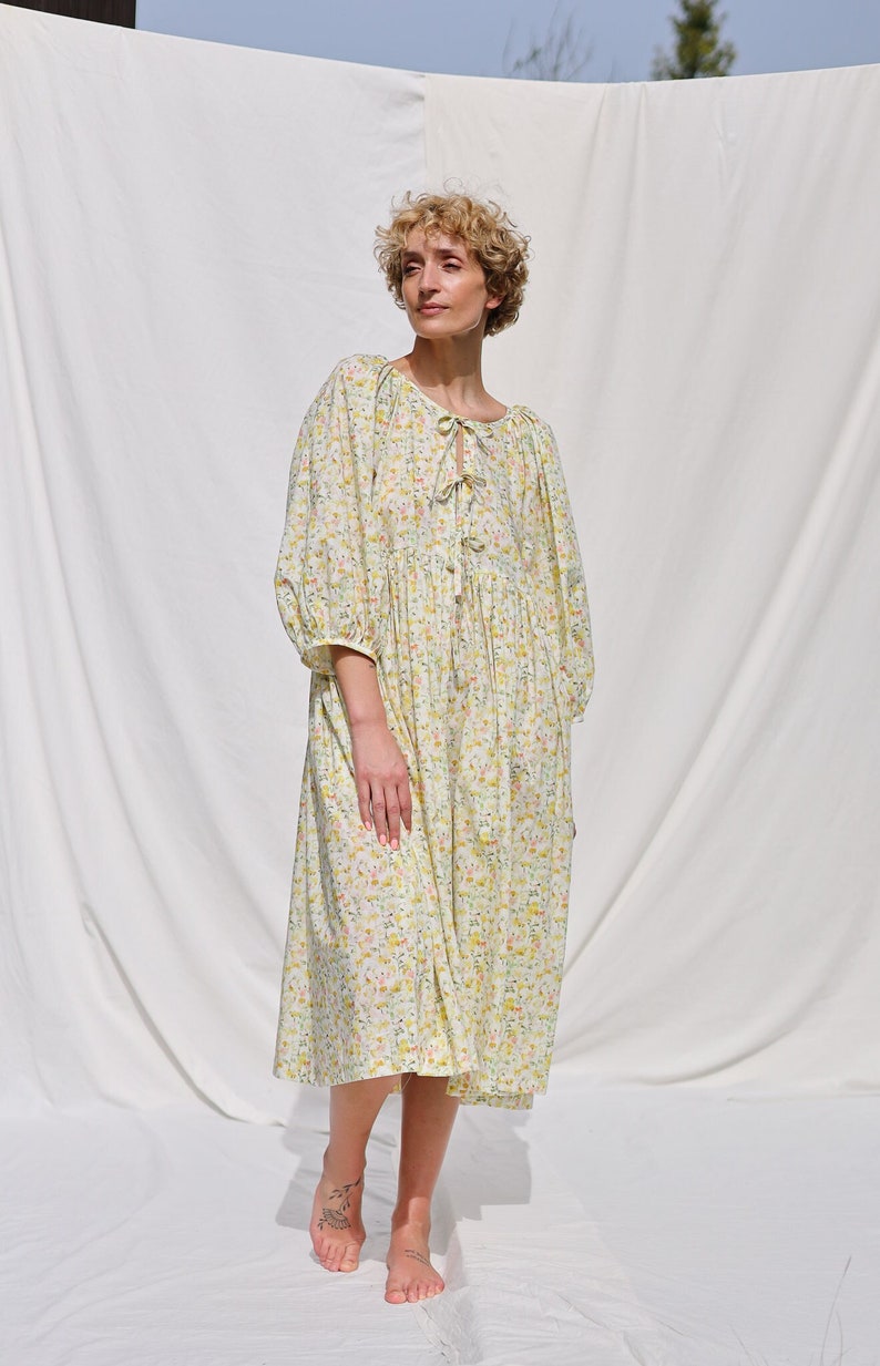 Reversible oversized floral print summer dress yellow INKY FIELDS OFFON Clothing image 1