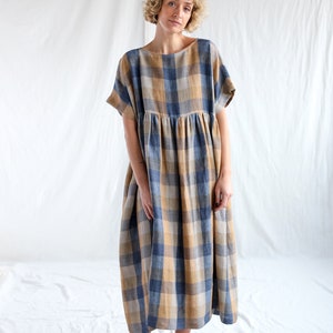 Linen oversize dress in checks SILVINA  • OFFON CLOTHING