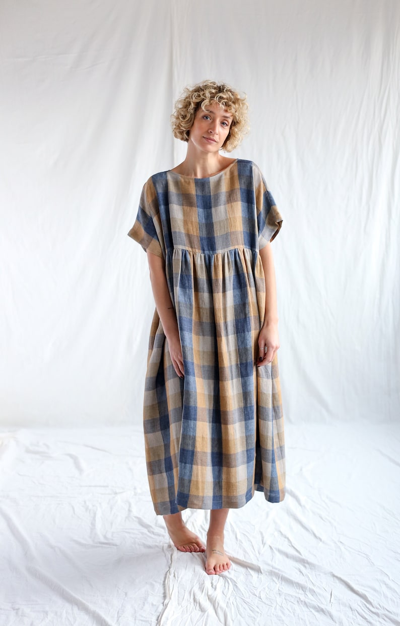 Linen oversize dress in checks SILVINA  • OFFON CLOTHING