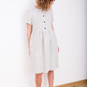 Linen Dress Striped Linen Dress Organic Linen Dress Linen Short Sleeve Dress Linen Women Dress Handmade by OFFON image 5