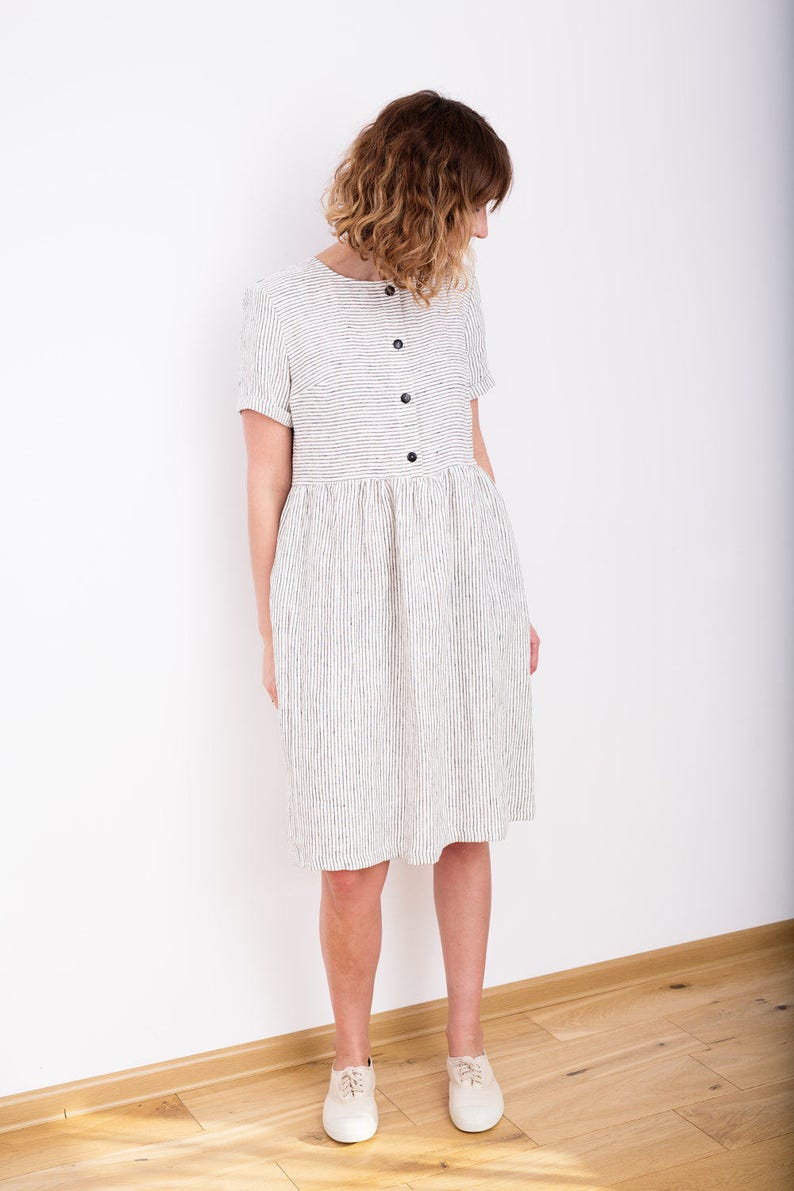Linen Dress Striped Linen Dress Organic Linen Dress Etsy