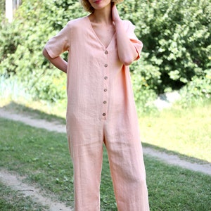 Linen maternity jumpsuit / Wide leg linen jumpsuit in almost apricot color/OFFON CLOTHING image 7