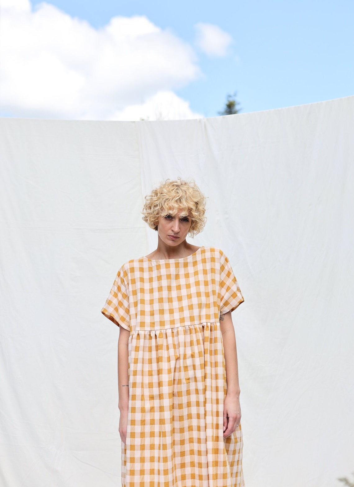 Oversized Seersucker Checks Dress SILVINA OFFON CLOTHING - Etsy