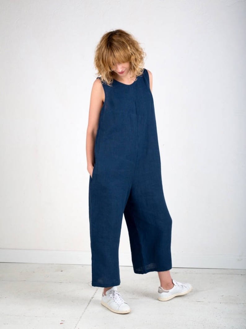 Linen Sleeveless Oversized Jumpsuit / Handmade by OFFON Etsy UK