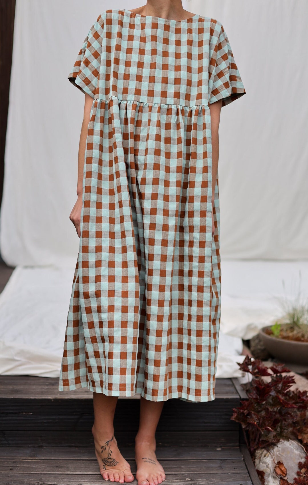 brown gingham seersucker zacara dress Gingham SEERSUCKER WRAP DRESS Estate Blue Gingham / Extra Small main image 0