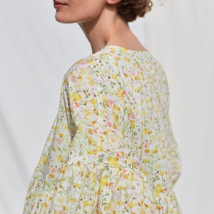 Oversized voluminous sleeves floral print silky cotton dress GRETA OFFON CLOTHING zdjęcie 7