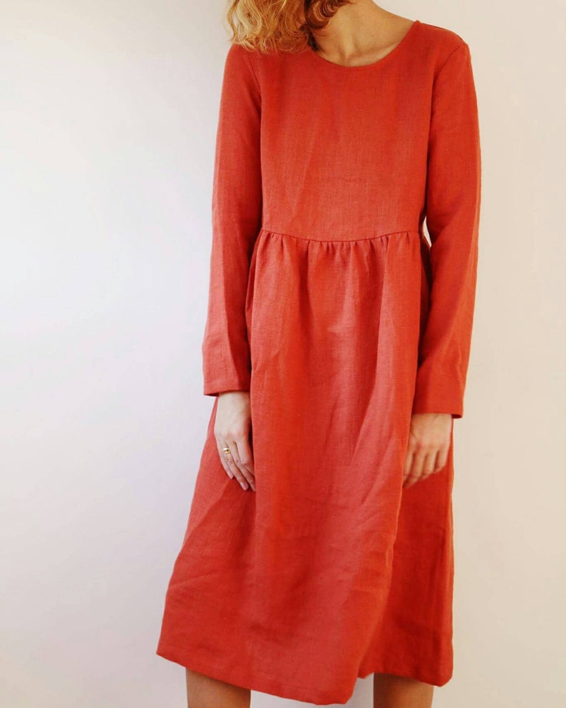 burnt orange linen dress