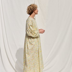 Oversized voluminous sleeves floral print silky cotton dress GRETA OFFON CLOTHING zdjęcie 3
