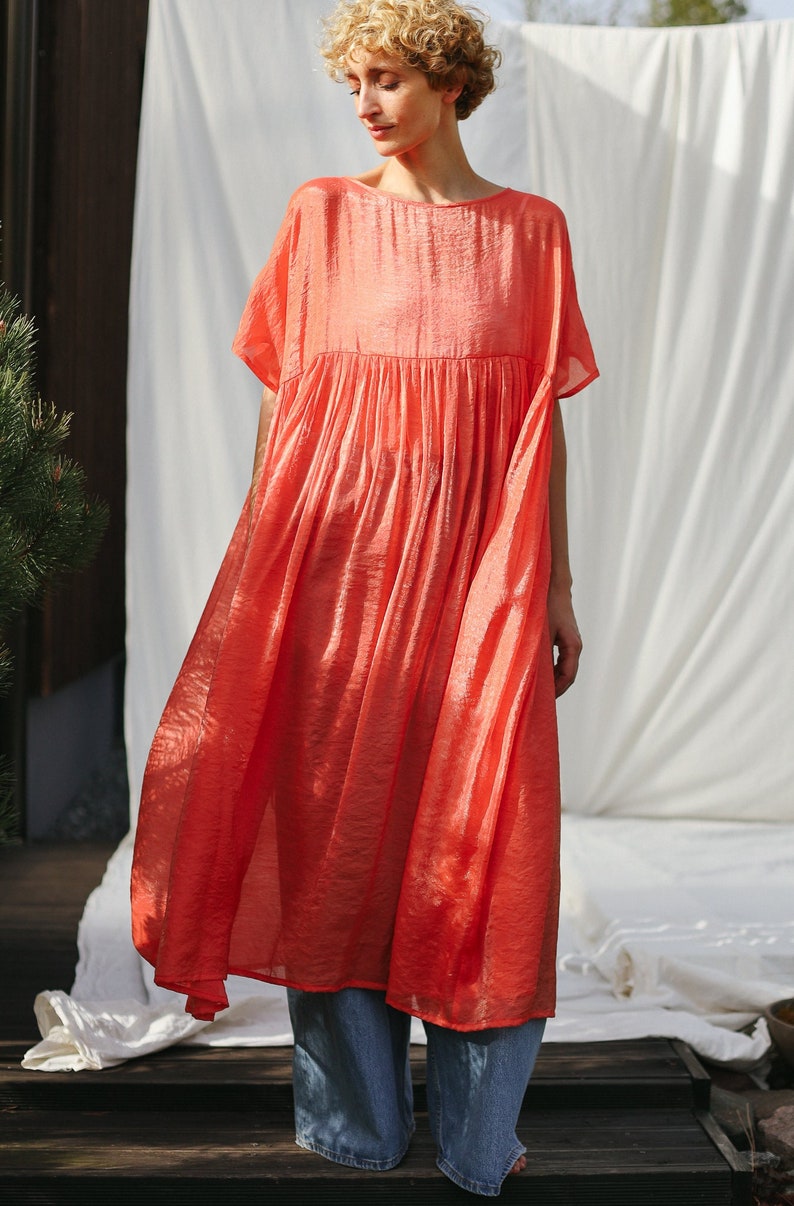 Coral viscose organza oversized dress SILVINA OFFON CLOTHING image 1
