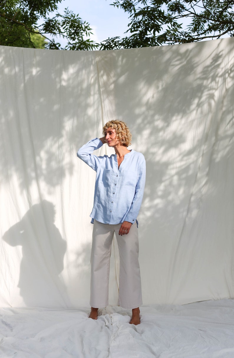 Elegant loose fit linen long sleeve shirt REMI / OFFON CLOTHING image 6