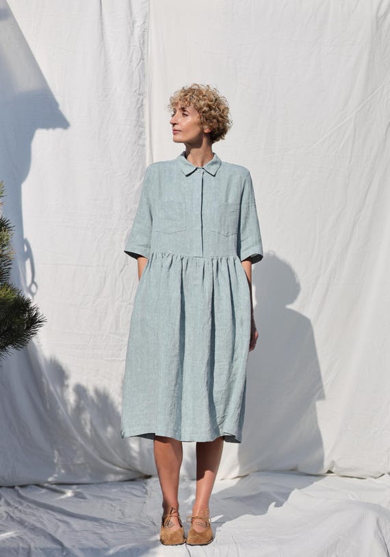 shirt dress flowy Carel Oversized Designer Shirt Dress | Flowy Silhouette & Textured Feel