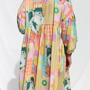 Oversized voluminous sleeves abstract print silky cotton dress GRETA OFFON CLOTHING zdjęcie 4