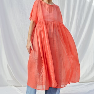 Coral viscose organza oversized dress SILVINA OFFON CLOTHING zdjęcie 9