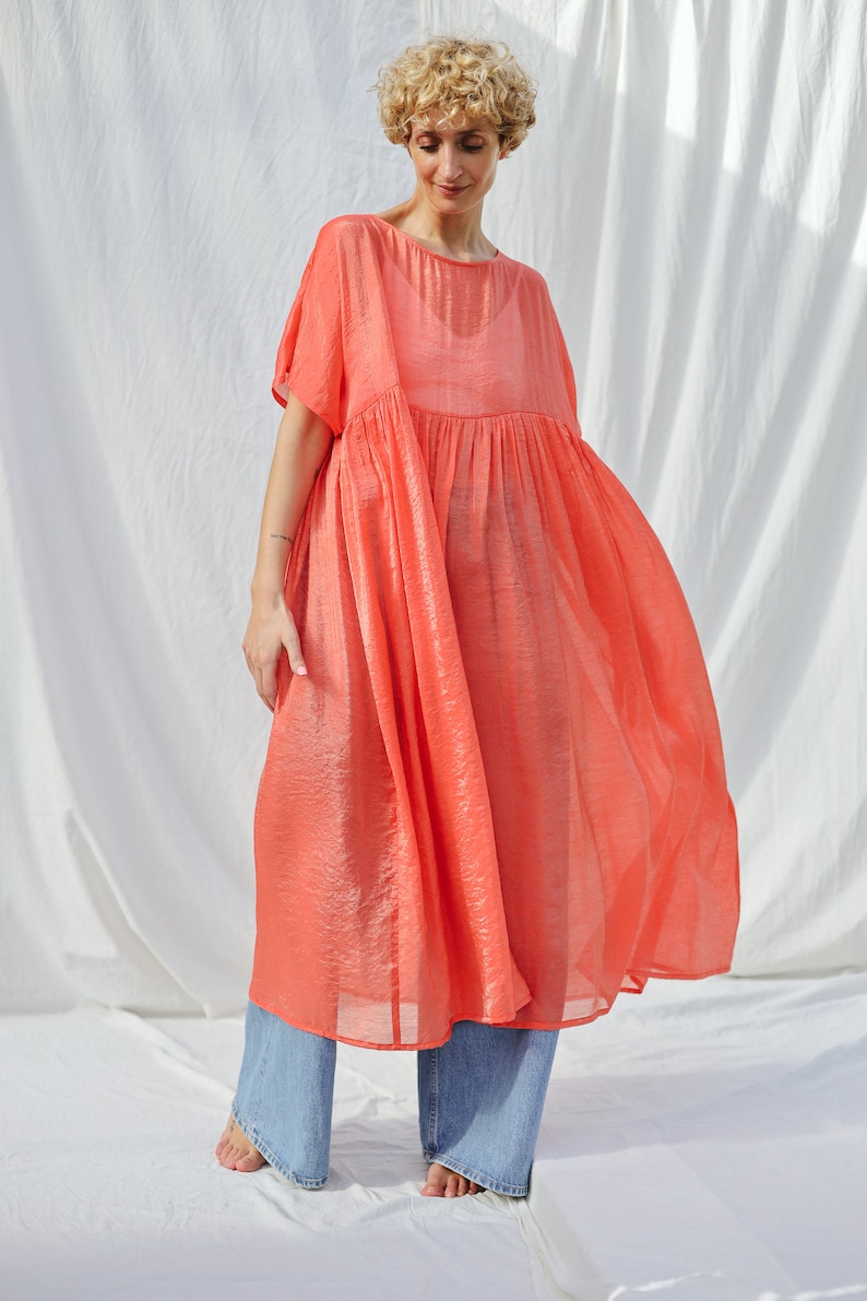 Coral viscose organza oversized dress SILVINA OFFON CLOTHING zdjęcie 9