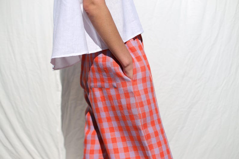 Checkered linen balloon trousers VIVIAN • OFFON Clothing