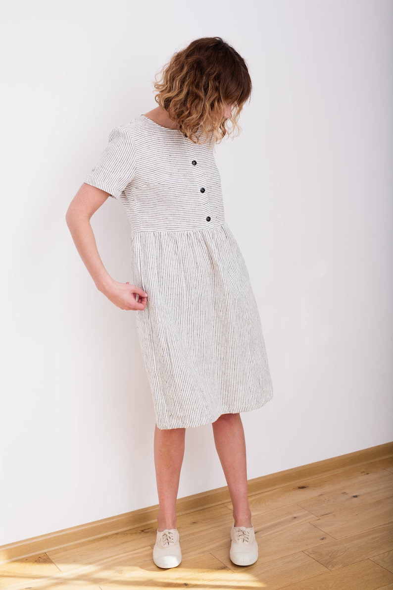 Linen Dress Striped Linen Dress Organic Linen Dress Etsy