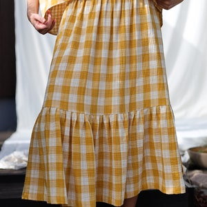 Double gauze mustard checks skirt with elastic waistband OFFON CLOTHING image 10