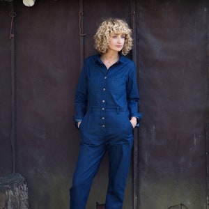 Denim relaxed silhouette jumpsuit / Denim long sleeve coverall / OFFON CLOTHING image 5