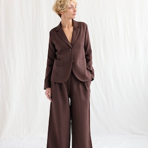 Elegant linen two pieces suit / Blazer and palazzo trousers linen set OFFON Clothing zdjęcie 3