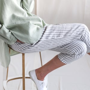 Ready to ship/Linen cropped leg trousers/Handmade by OFFON Clothing image 4