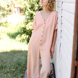 Linen maternity jumpsuit / Wide leg linen jumpsuit in almost apricot color/OFFON CLOTHING image 5