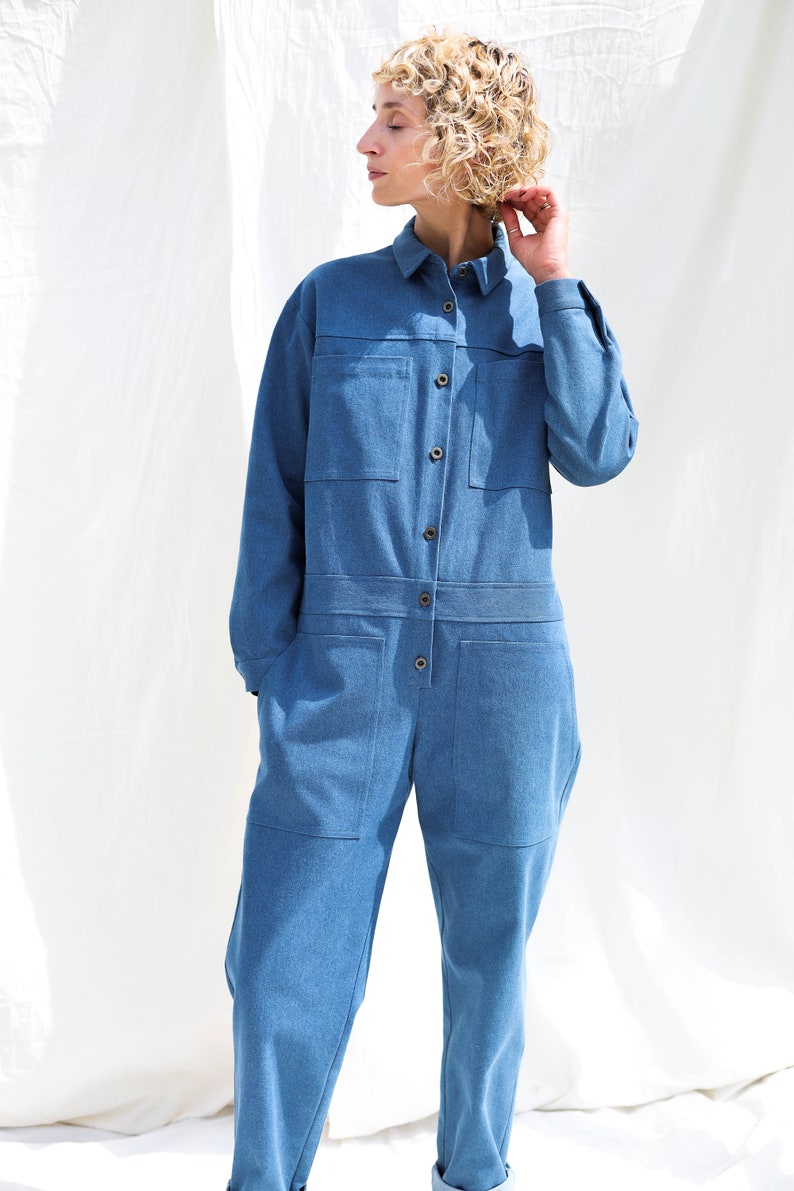 Denim long sleeve utility coverall AMBRE OFFON CLOTHING image 9