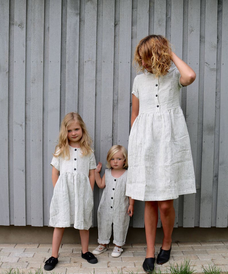 Matching Dress Linen Dress Matching Mommy and Me Striped Dresses Matching Linen Outfit Handmade by OFFON image 3