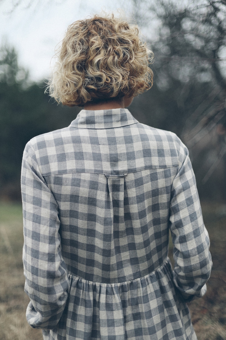 Linen checkered dress / Linen button up MIDI dress / OFFON CLOTHING image 7