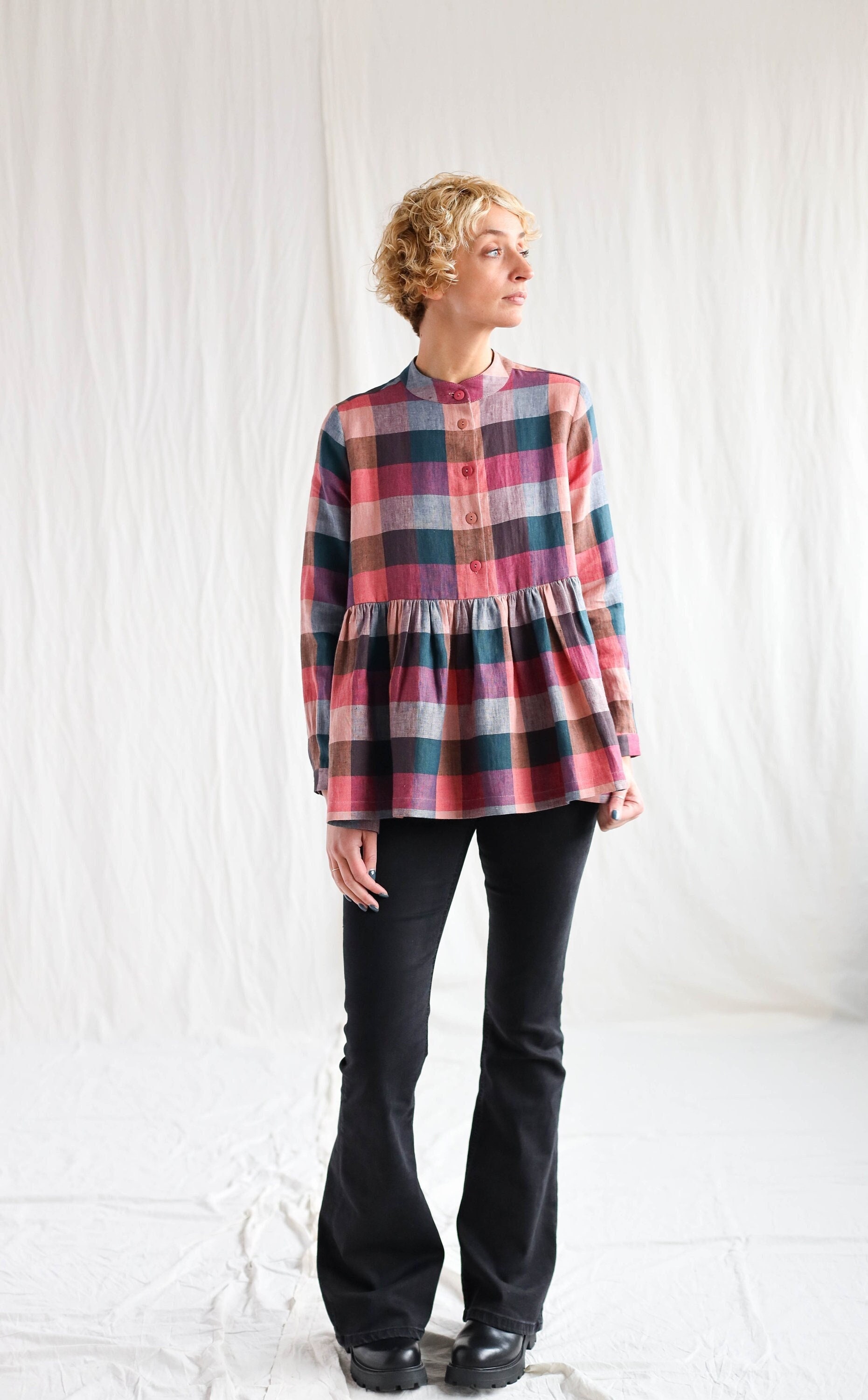ブラウス シャツ PLAID RUFFLE BLOUSE レディース Plaid Ruffle Blouse - Etsy