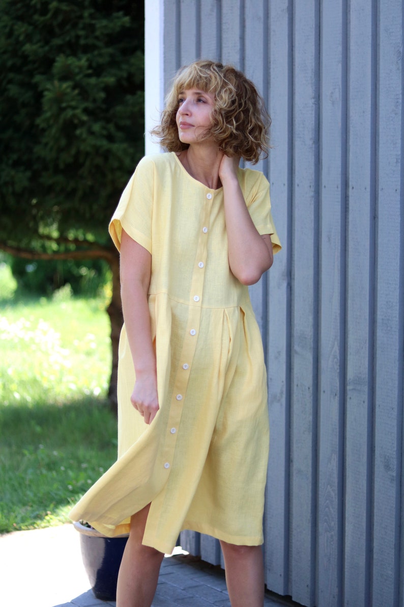 Button up linen summer dress / OFFON Clothing image 2