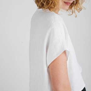 Linen Top White Linen Oversize Fit Top Cropped Hem Top Handmade by OFFON image 4