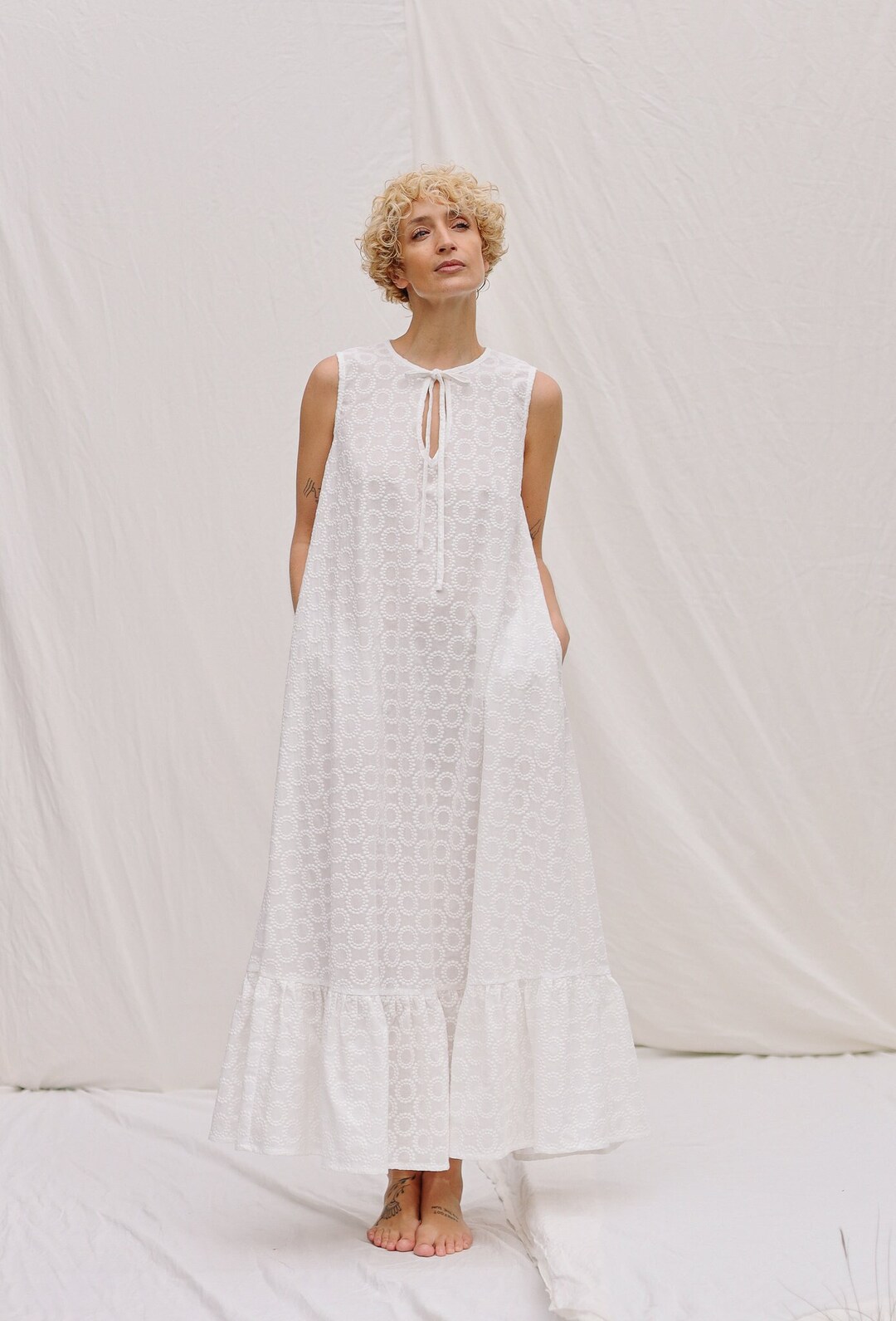 Rayon Cotton Embroideredshort Sleeves maxi dress main image 1