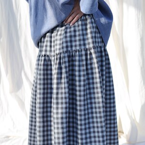 Checkered organic cotton tiered skirt with elasticated waist OFFON CLOTHING image 8