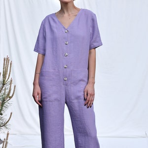 Loose linen V-neck jumpsuit / OFFON CLOTHING image 6