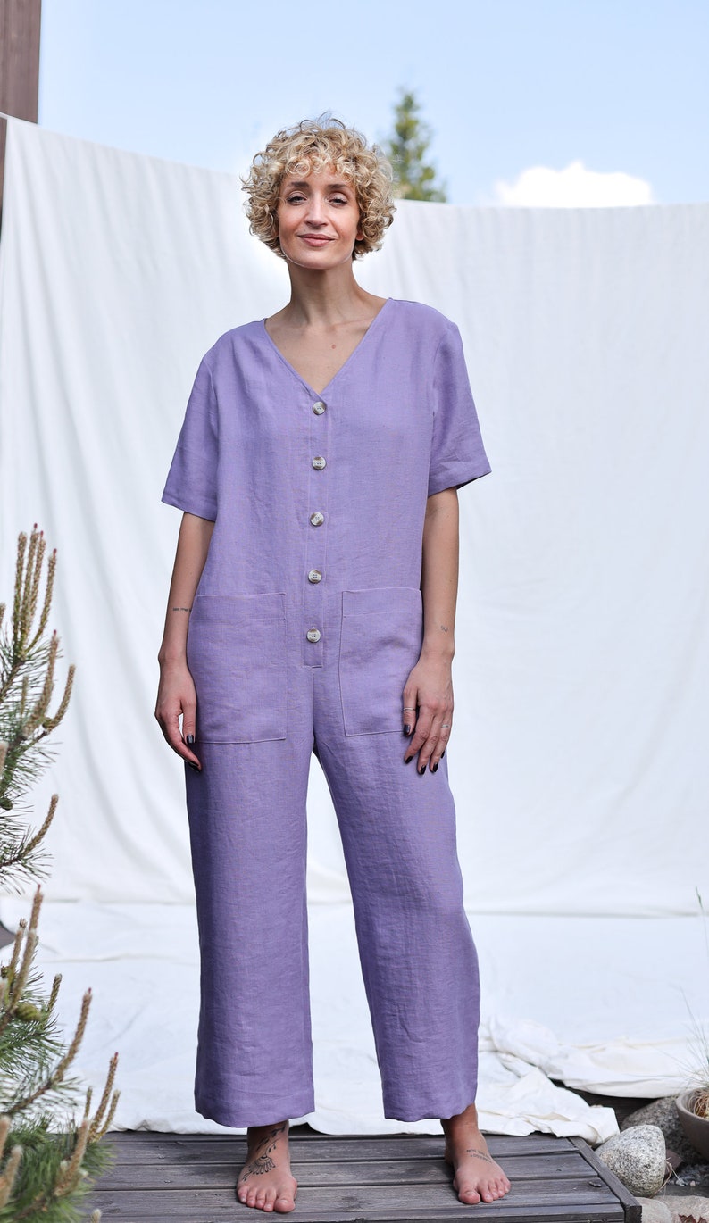 Loose linen V-neck jumpsuit / OFFON CLOTHING image 6