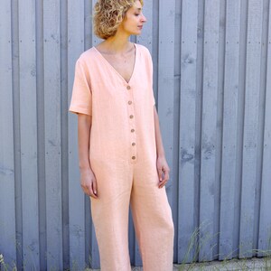 Linen maternity jumpsuit / Wide leg linen jumpsuit in almost apricot color/OFFON CLOTHING image 8