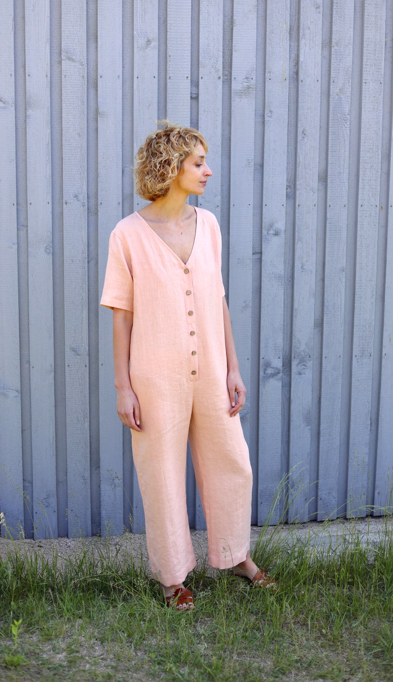 Linen maternity jumpsuit / Wide leg linen jumpsuit in almost apricot color/OFFON CLOTHING image 8